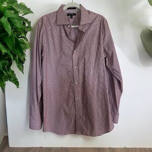 Banana Republic Men's Dress Shirt Non-Iron Burgundy Red Checked Button Down LT